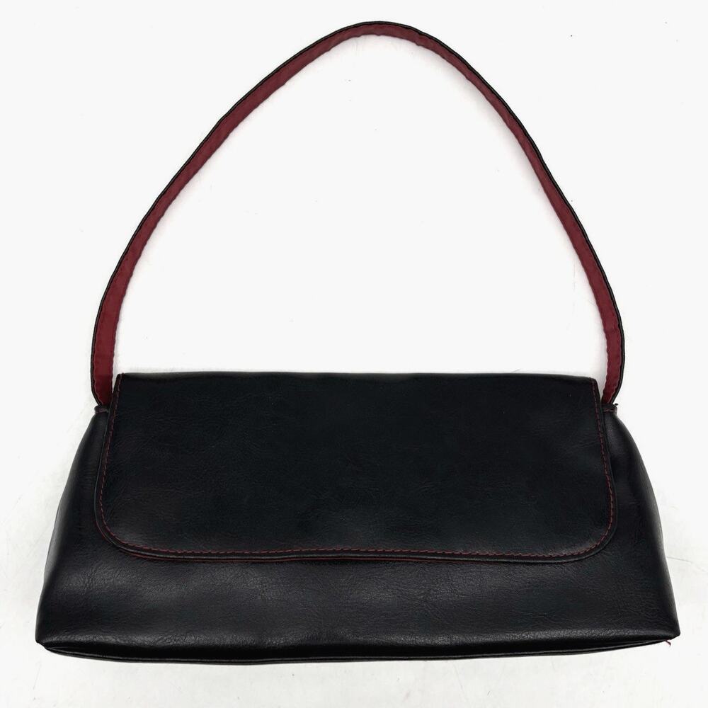 Vintage 00s Y2K Victoria's Secret Black Faux Leather Mini Baguette Purse 10x5"